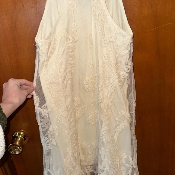 Cream Boho Embroidered Sheer Lace Dress - Picture 3 of 4
